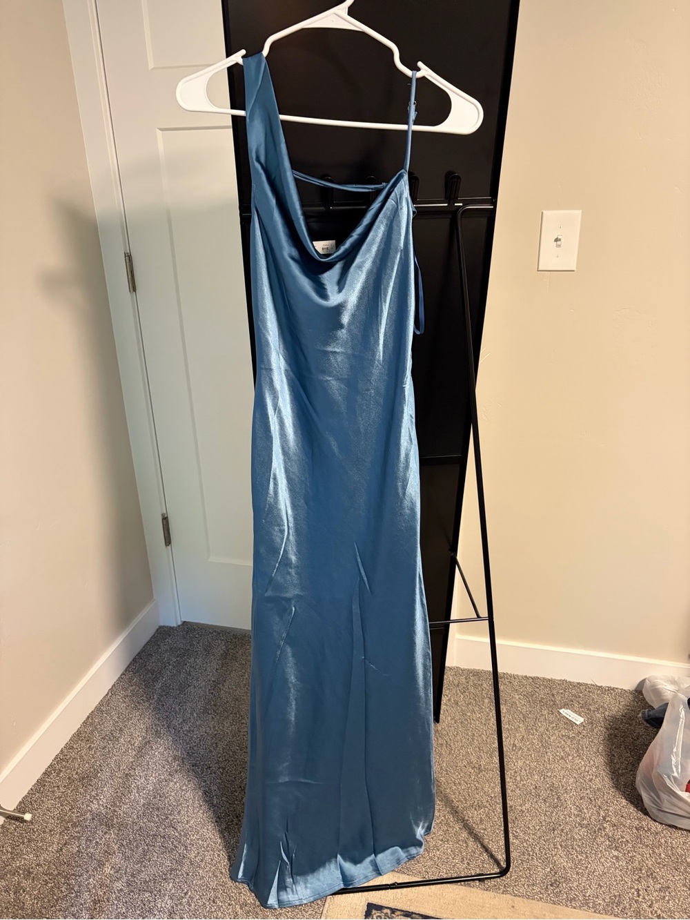 Satin Cowl Neck Slip Dress - Blue